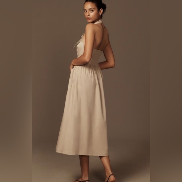 NWT Anthropologie Porridge Halter Utility Midi Dress $168 LARGE Taupe - Picture 5 of 8